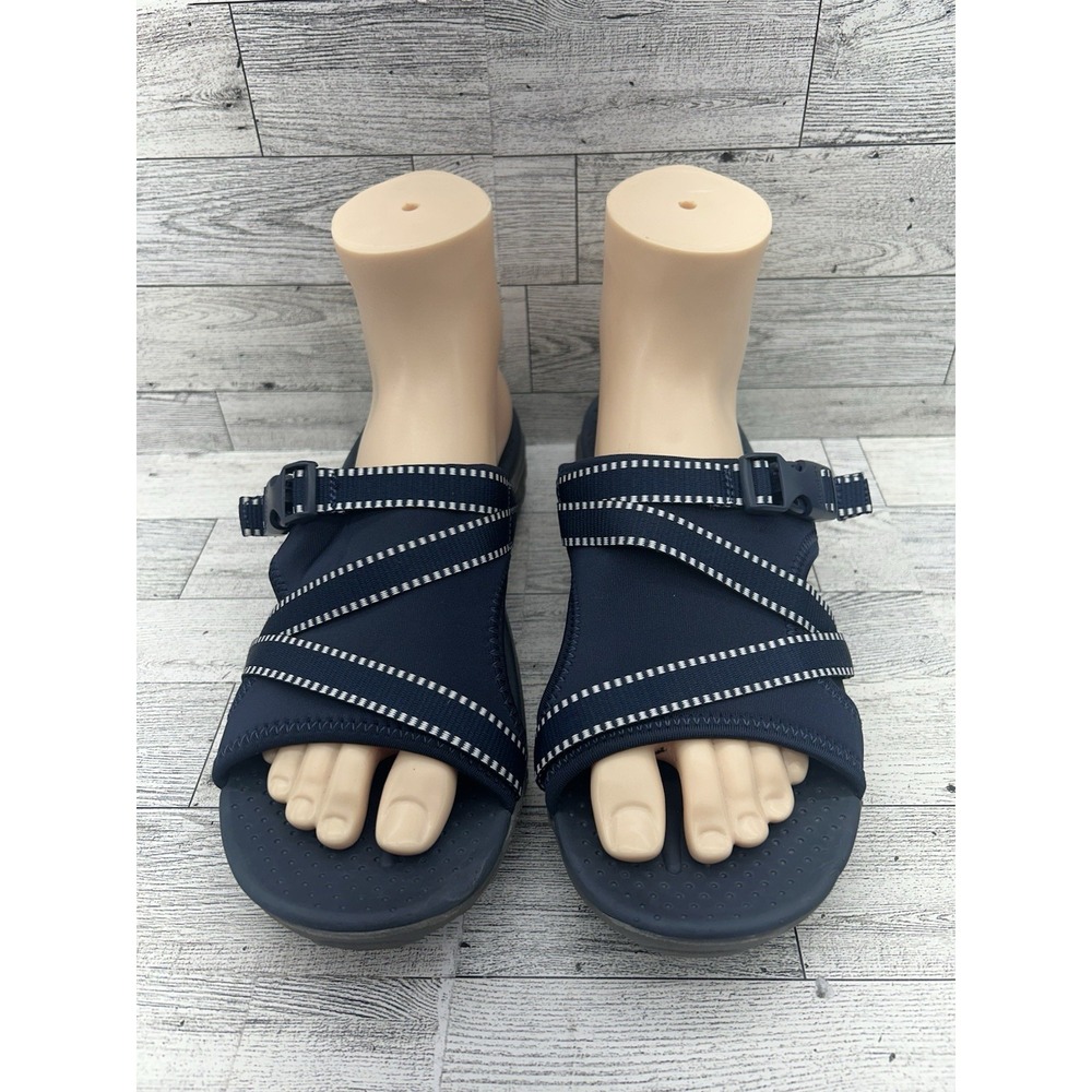 Skechers Navy Blue Strappy Slide Sandals, 9.
